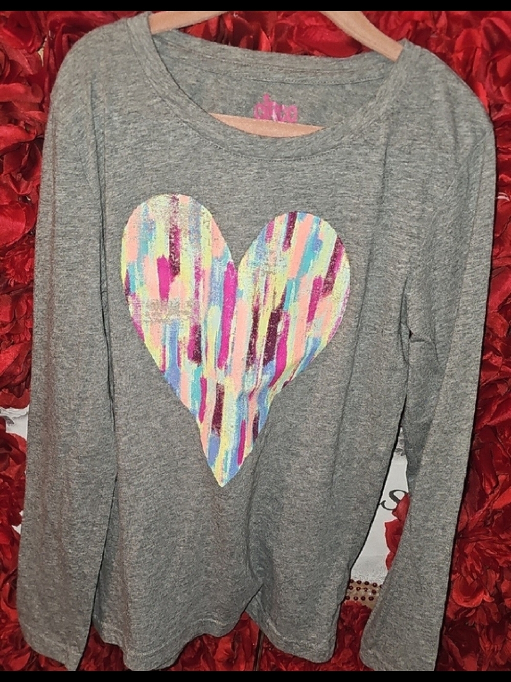 Circo Gray Long Sleeve Tee with Multicolor Heart Size Large 10/12